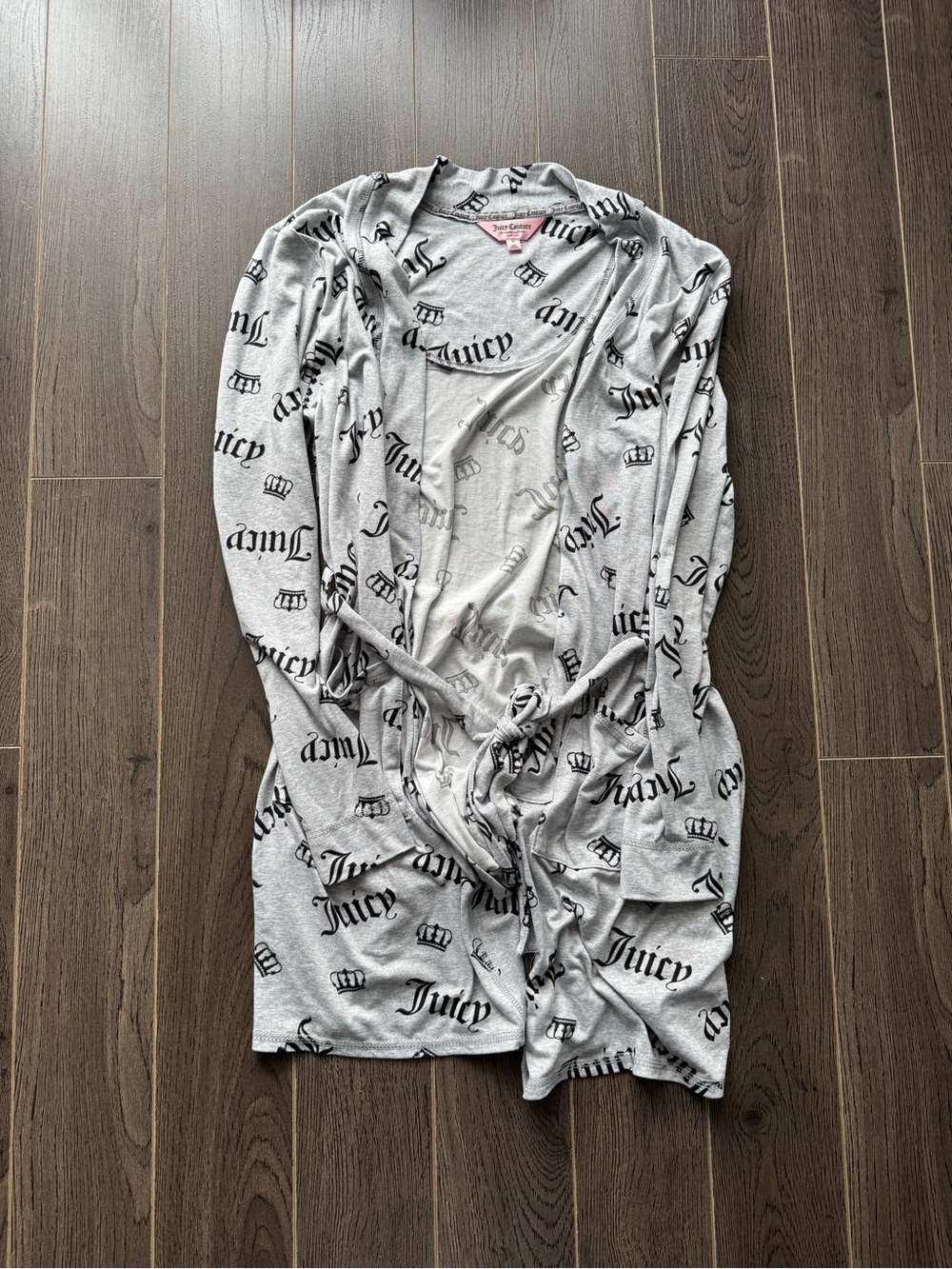 Juicy Couture Grey All-Over Gothic Logo Robe Bathrobe